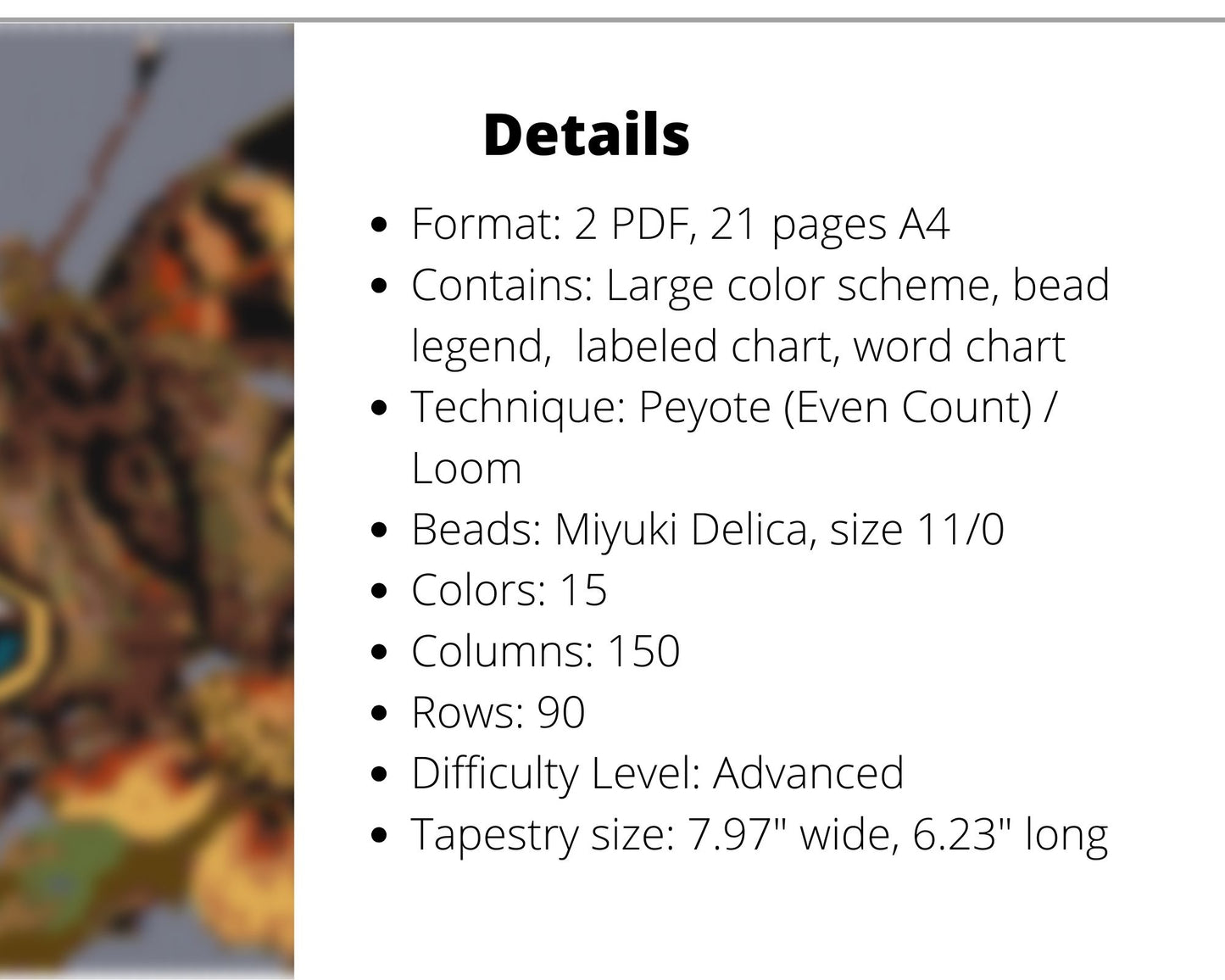 Buckeye Butterfly even peyote and loom patterns for beaded tapestry
