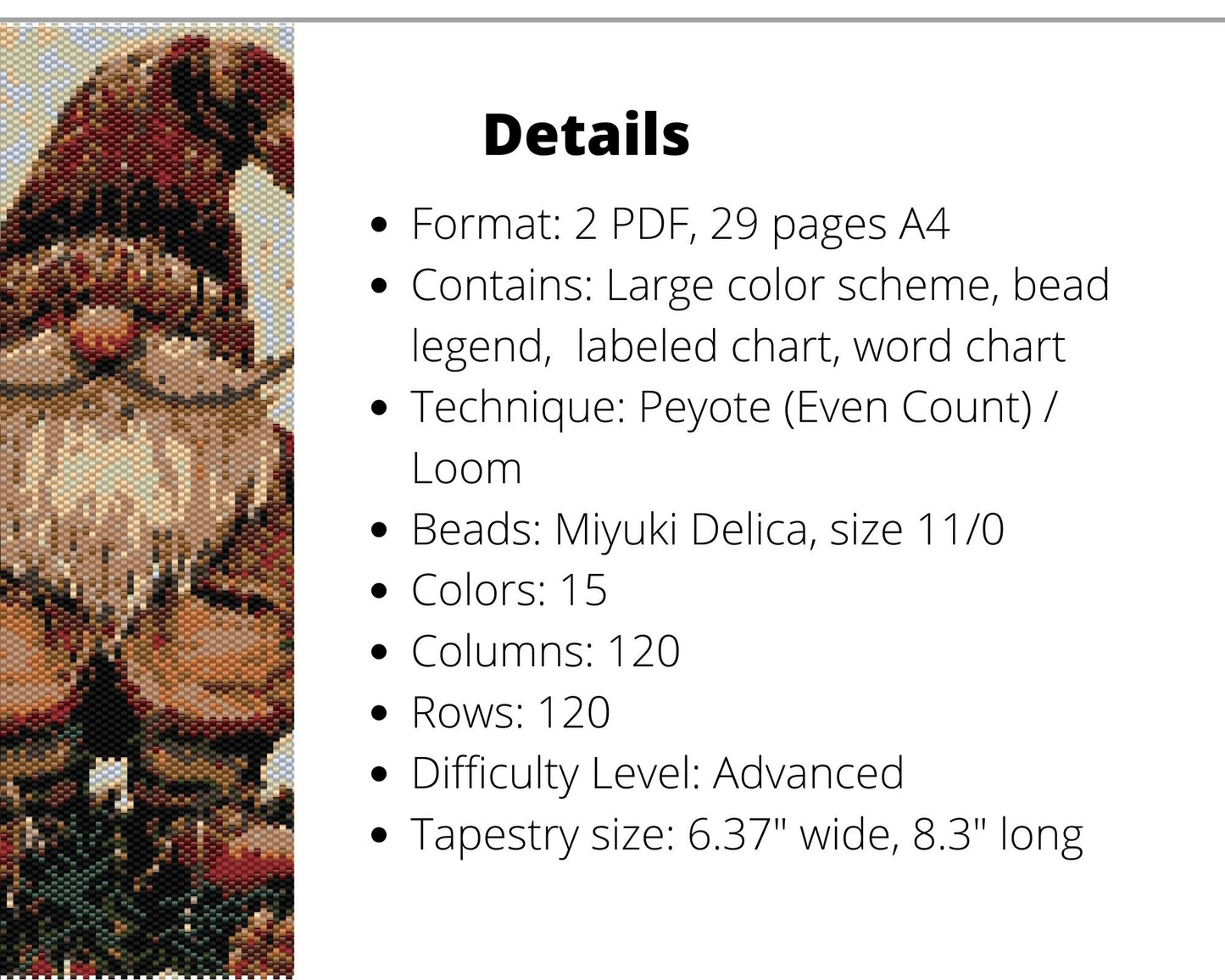 Christmas Gnome even peyote and loom patterns for beaded tapestry