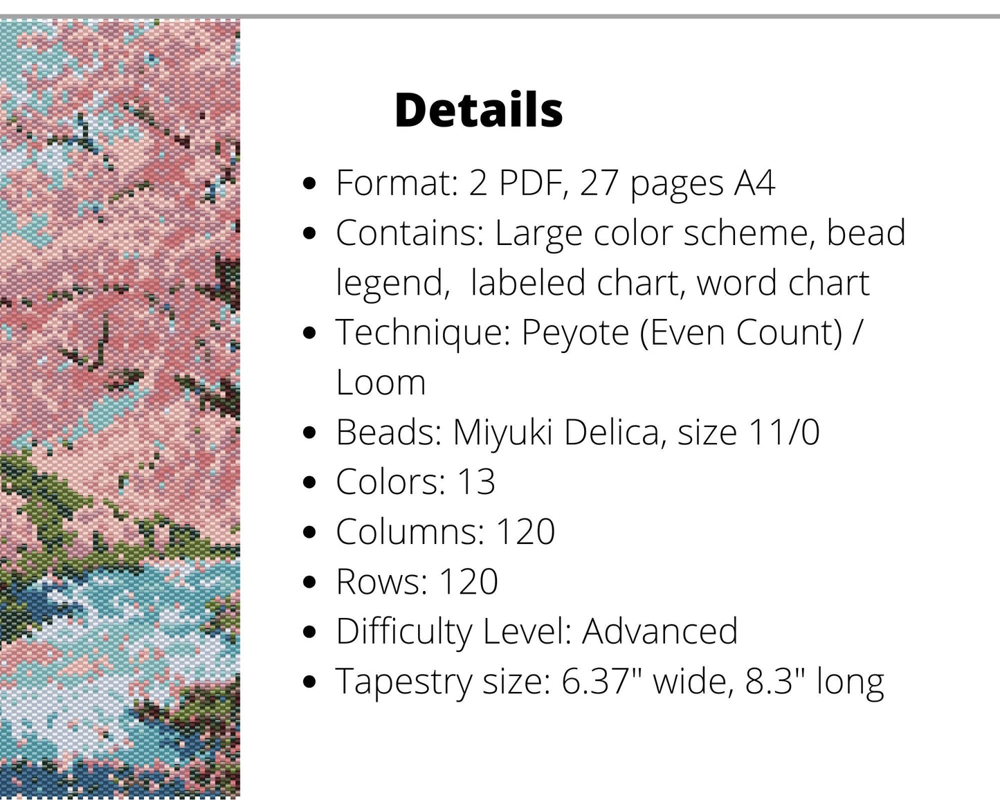 Sakura even peyote and loom patterns for beaded tapestry or postcard NikoBeadsUA