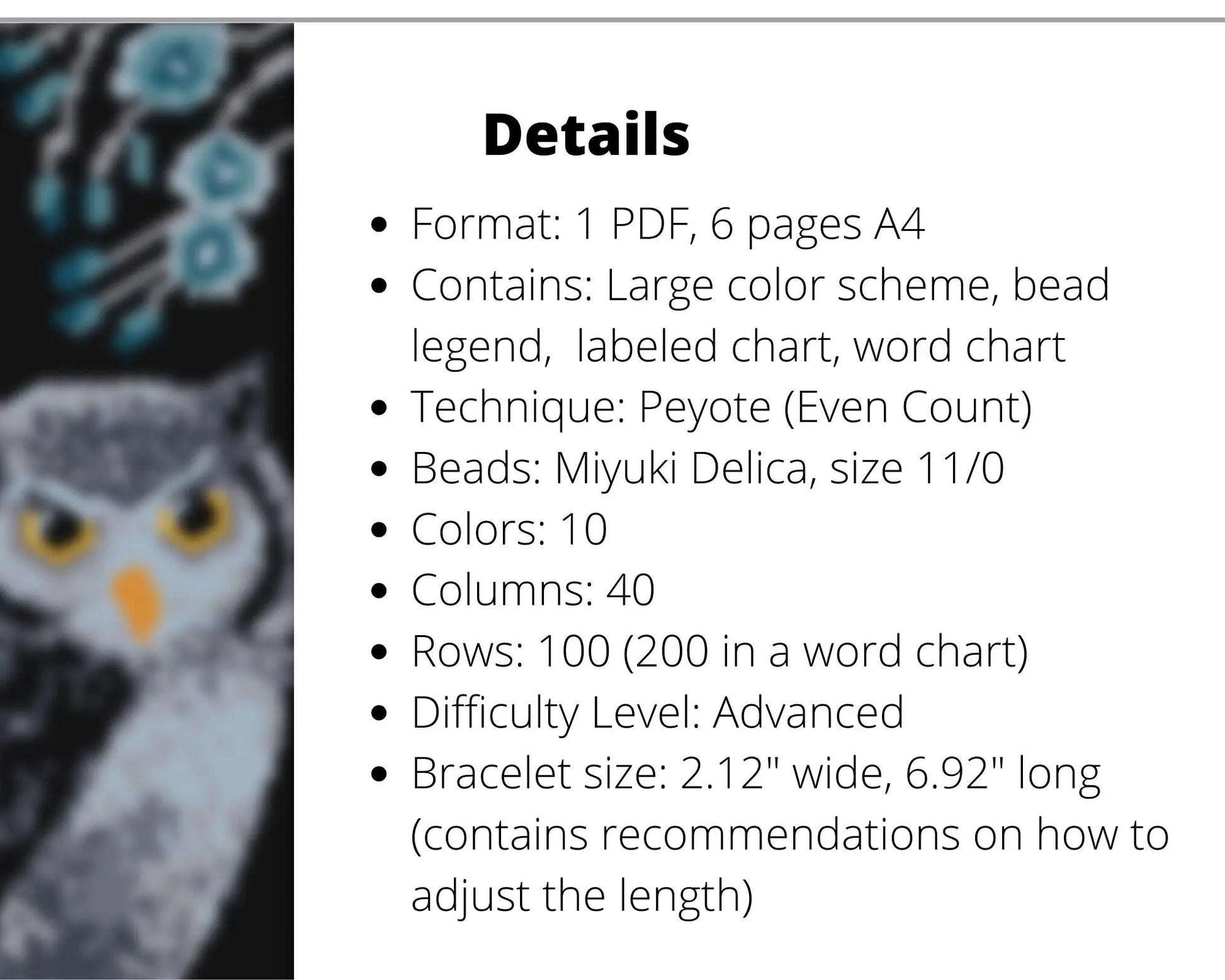 Owl even peyote pattern for beaded bracelet NikoBeadsUA