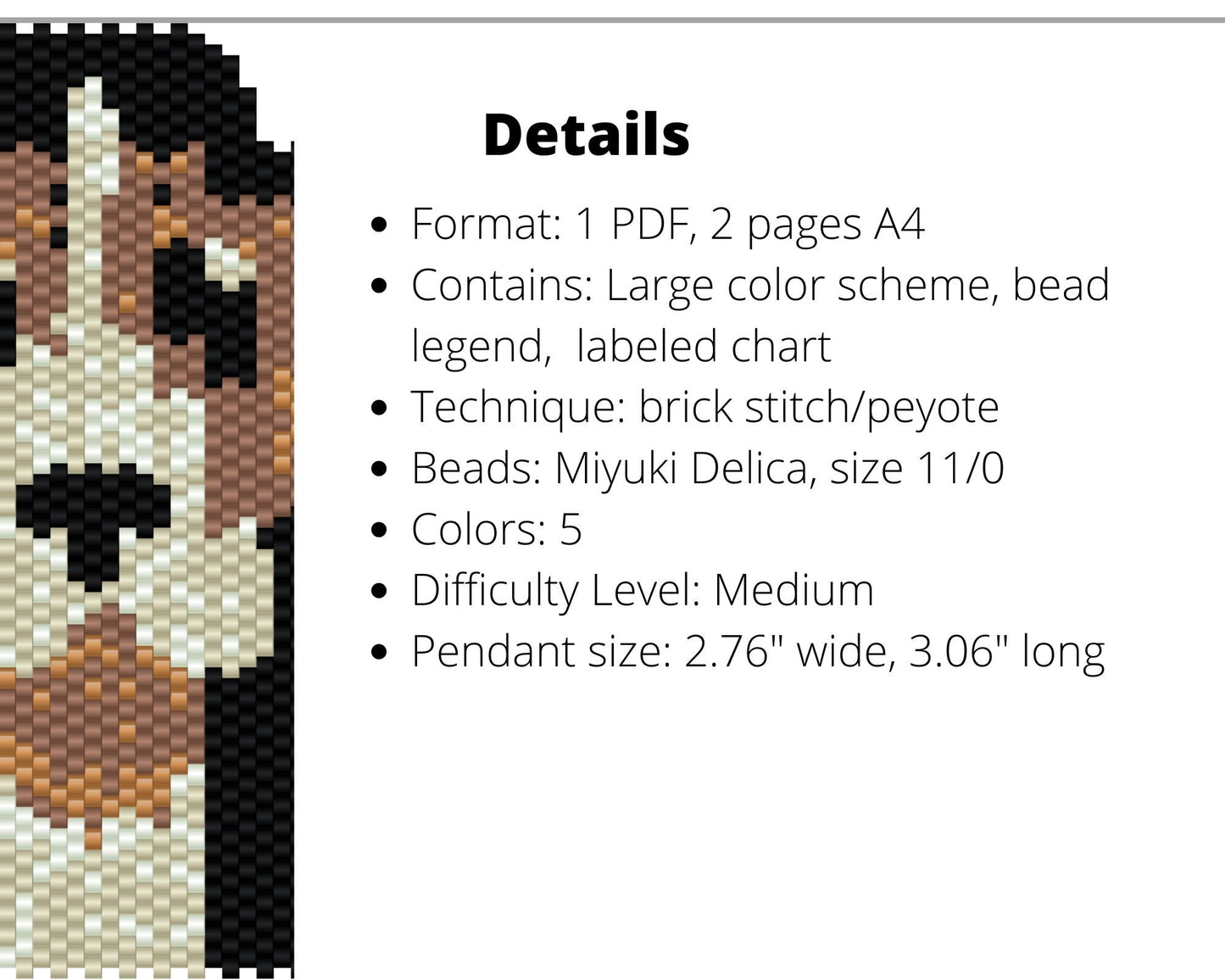 Doggie Brick Stitch pattern for beaded pendant and earrings NikoBeadsUA