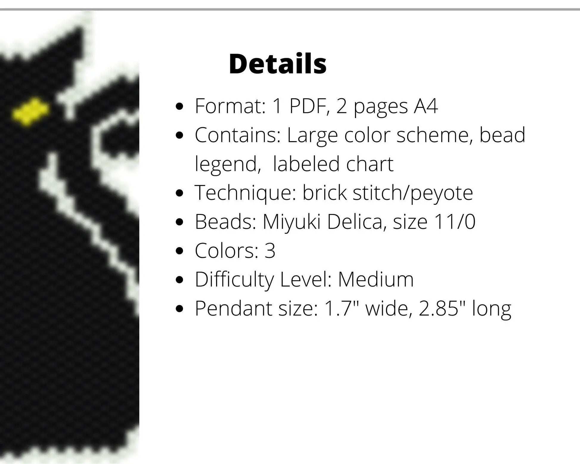 Black Cat Brick Stitch pattern for beaded pendant and earrings - NikoBeadsUA