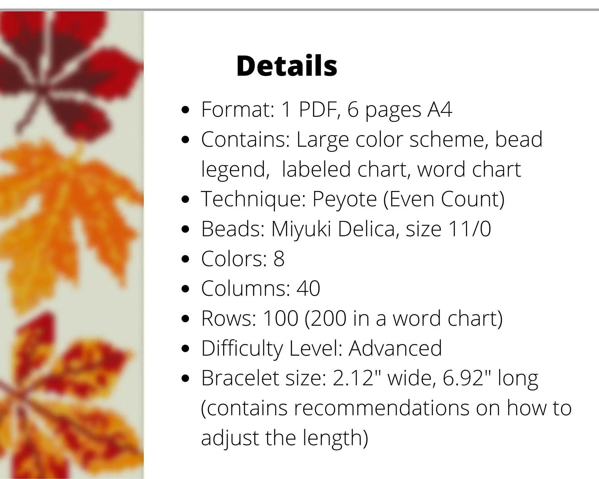 Fall Leaves even peyote pattern for beaded bracelet - NikoBeadsUA