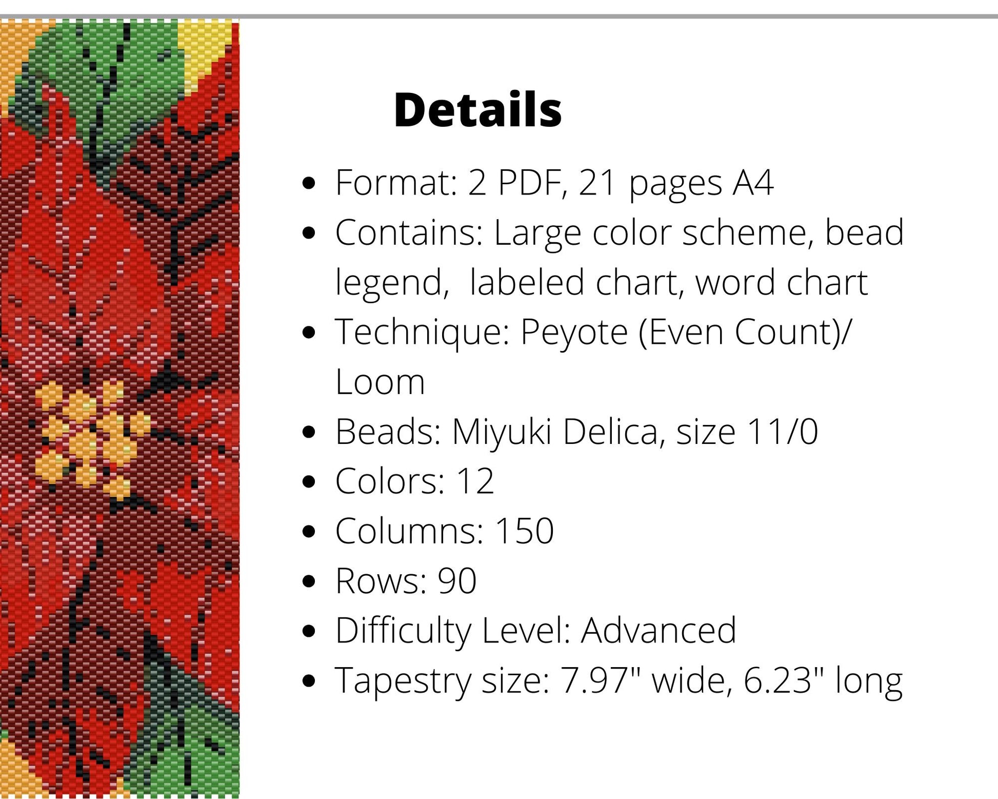 Poinsettia even peyote and loom patterns for beaded tapestry NikoBeadsUA