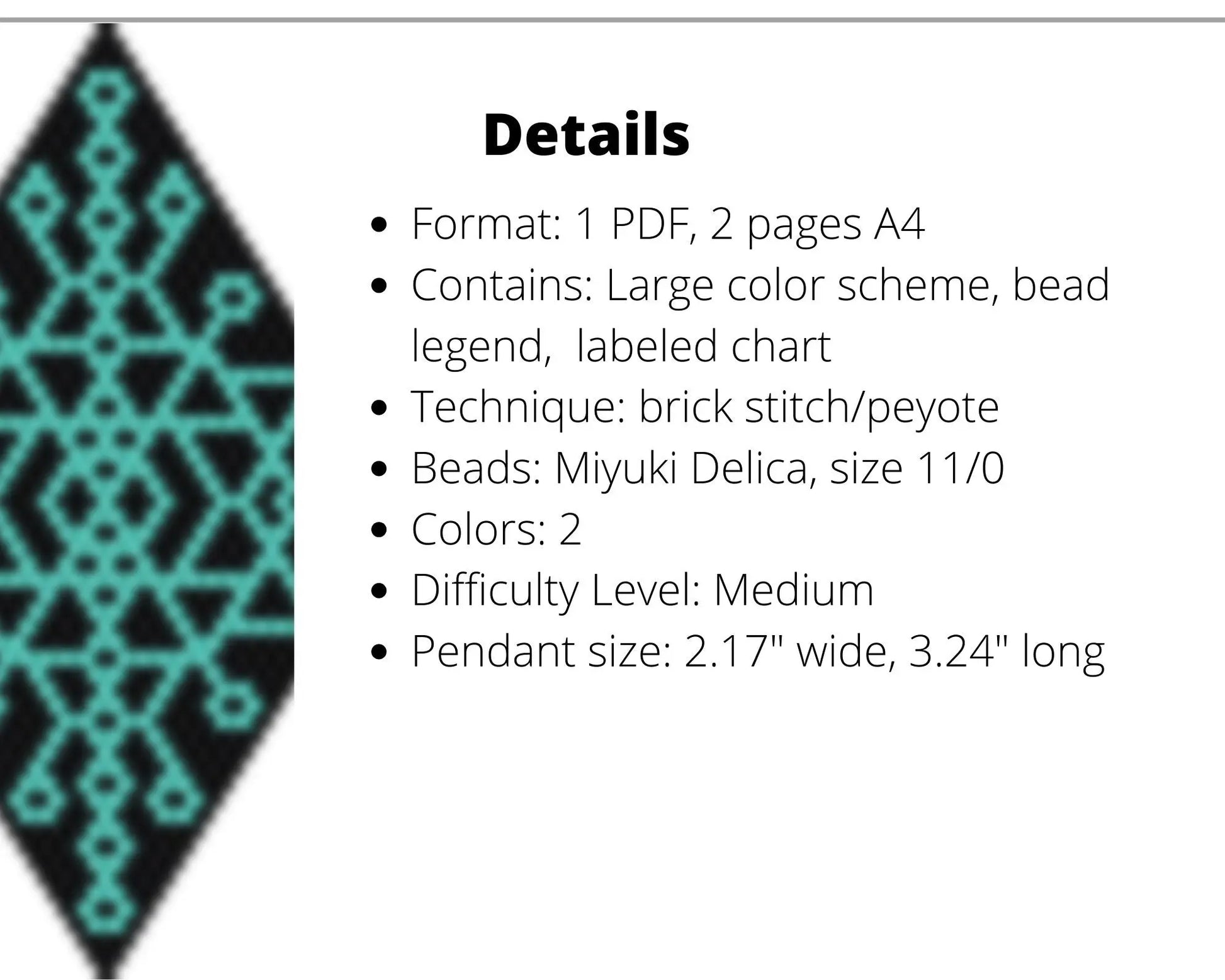Snowflake Brick Stitch pattern for beaded pendant and earrings NikoBeadsUA