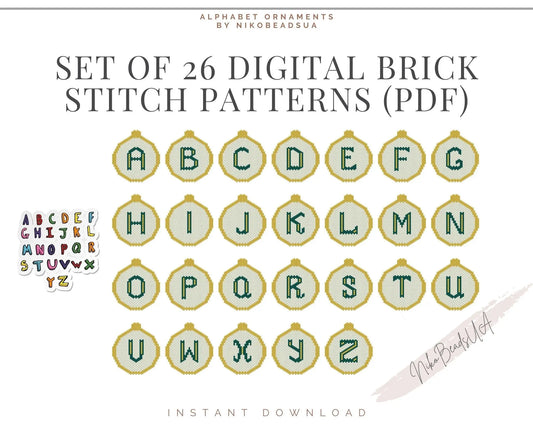 Set of 26 Alphabet Brick Stitch patterns for beaded ornaments NikoBeadsUA