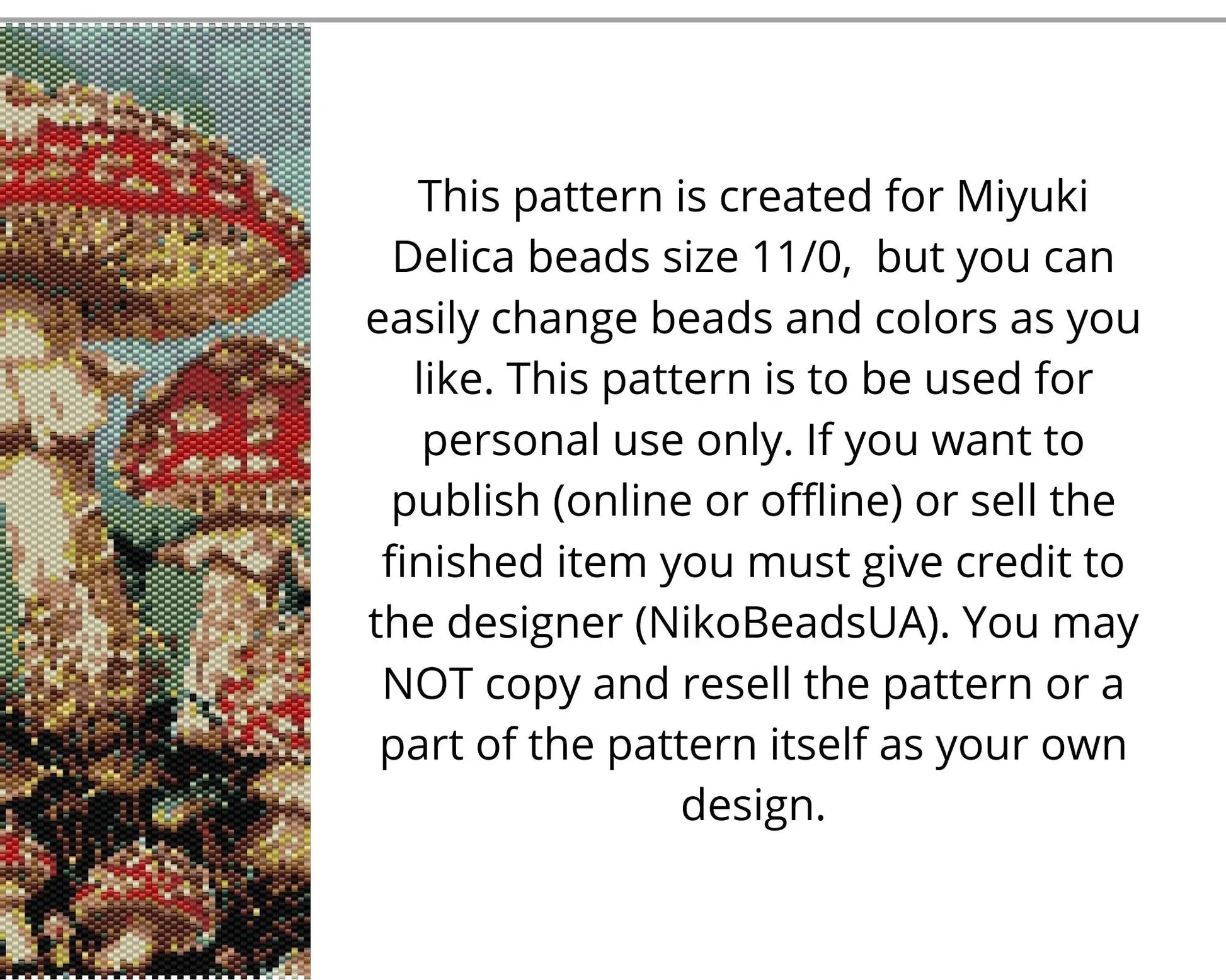 Amanita Mushrooms even peyote and loom patterns for beaded tapestry NikoBeadsUA