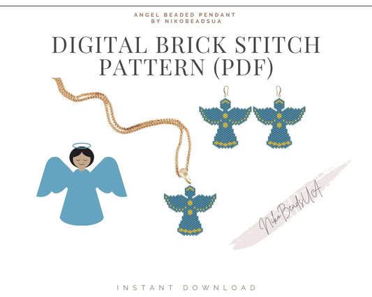 Christmas Angel Brick Stitch pattern for beaded pendant and earrings NikoBeadsUA