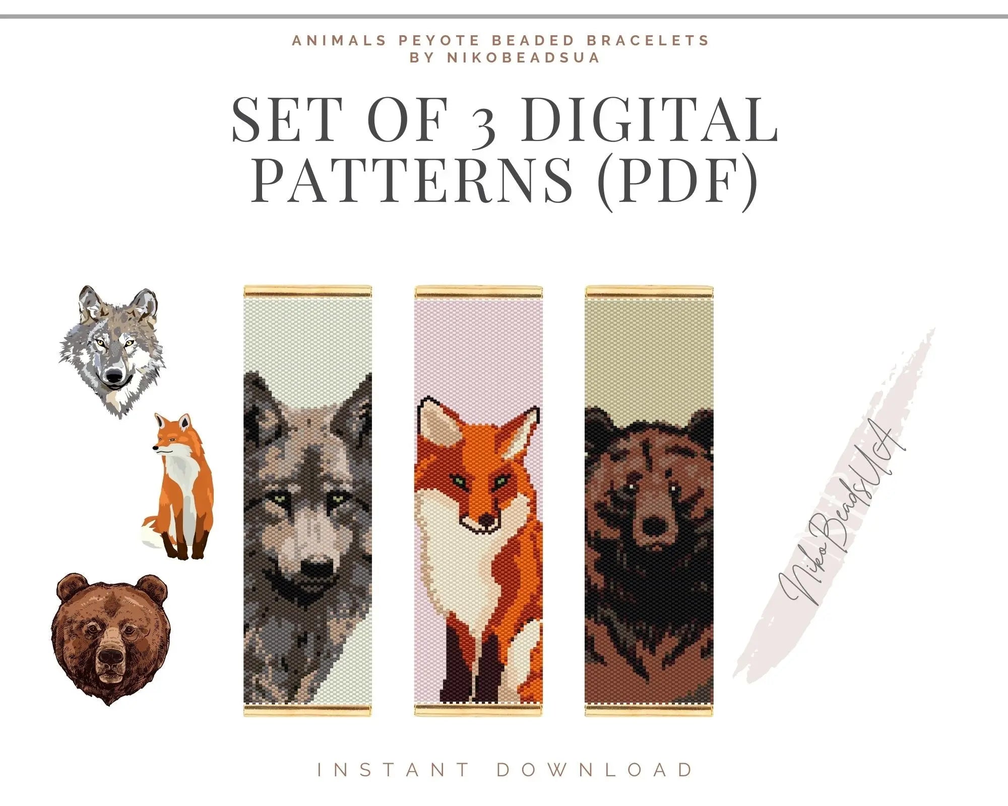 Wild Animals Peyote Bracelet Patterns Bundle - NikoBeadsUA