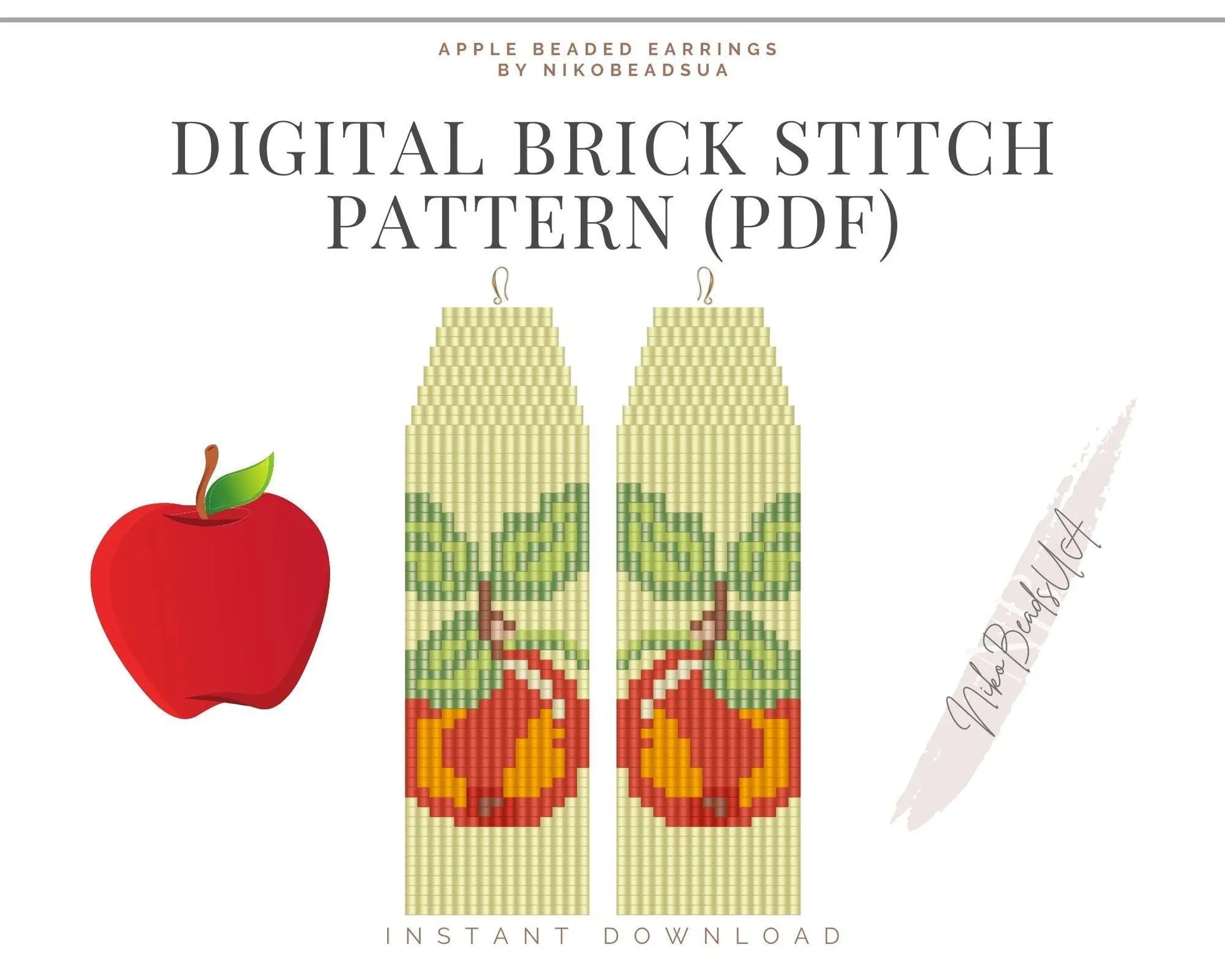 Apple Brick Stitch pattern for fringe beaded earrings - NikoBeadsUA