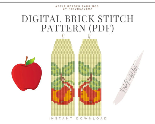 Apple Brick Stitch pattern for fringe beaded earrings - NikoBeadsUA