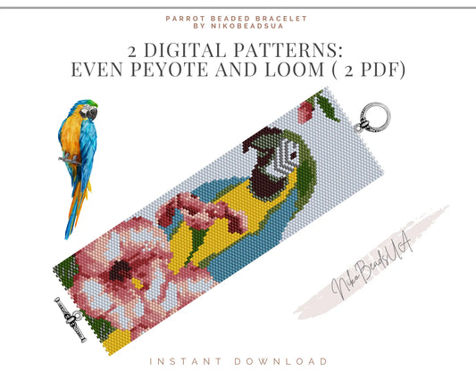 Ara Parrot even peyote pattern for beaded bracelet NikoBeadsUA