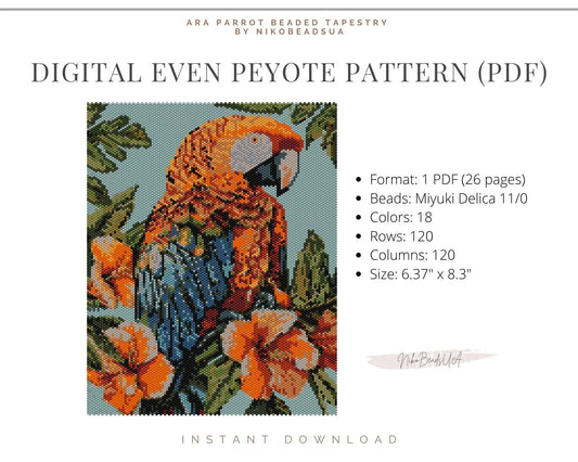 Ara Parrot even peyote pattern for beaded tapestry NikoBeadsUA