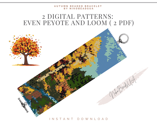 Autumn even peyote and loom patterns for beaded bracelet