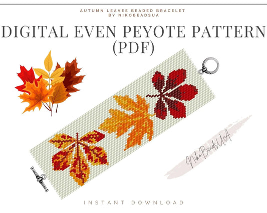 Fall Leaves even peyote pattern for beaded bracelet - NikoBeadsUA