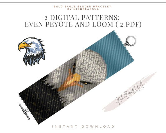 Bald Eagle even peyote and loom patterns for beaded bracelet NikoBeadsUA