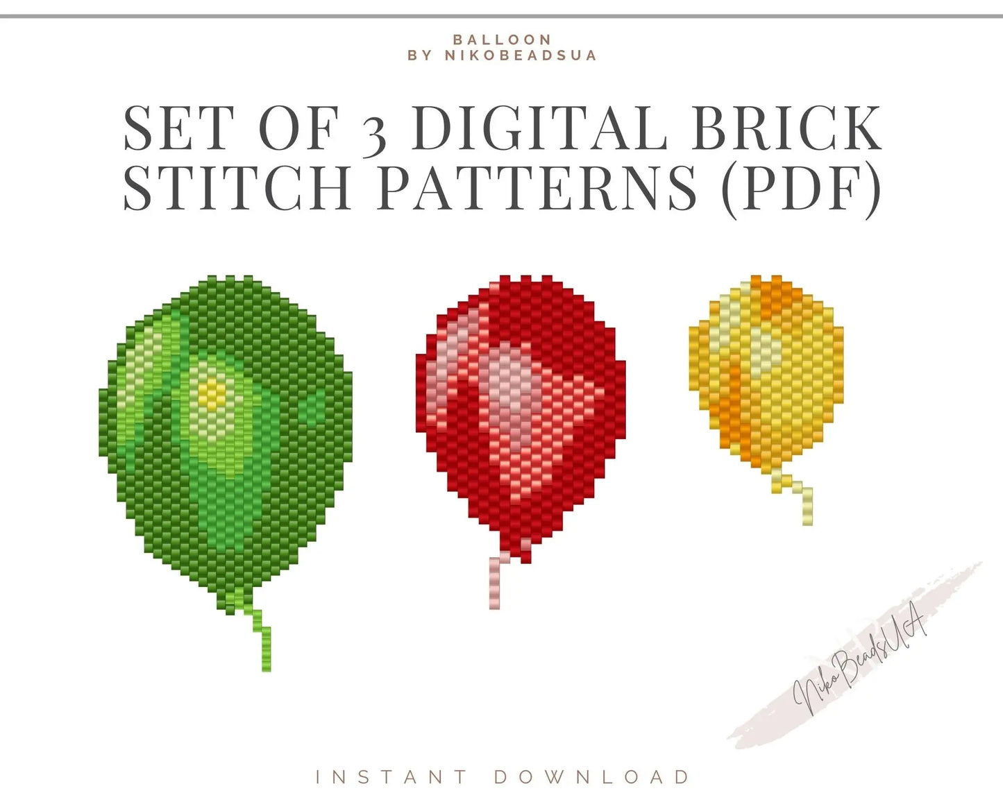 Balloons Brick Stitch patterns set for beaded pendant and earrings NikoBeadsUA