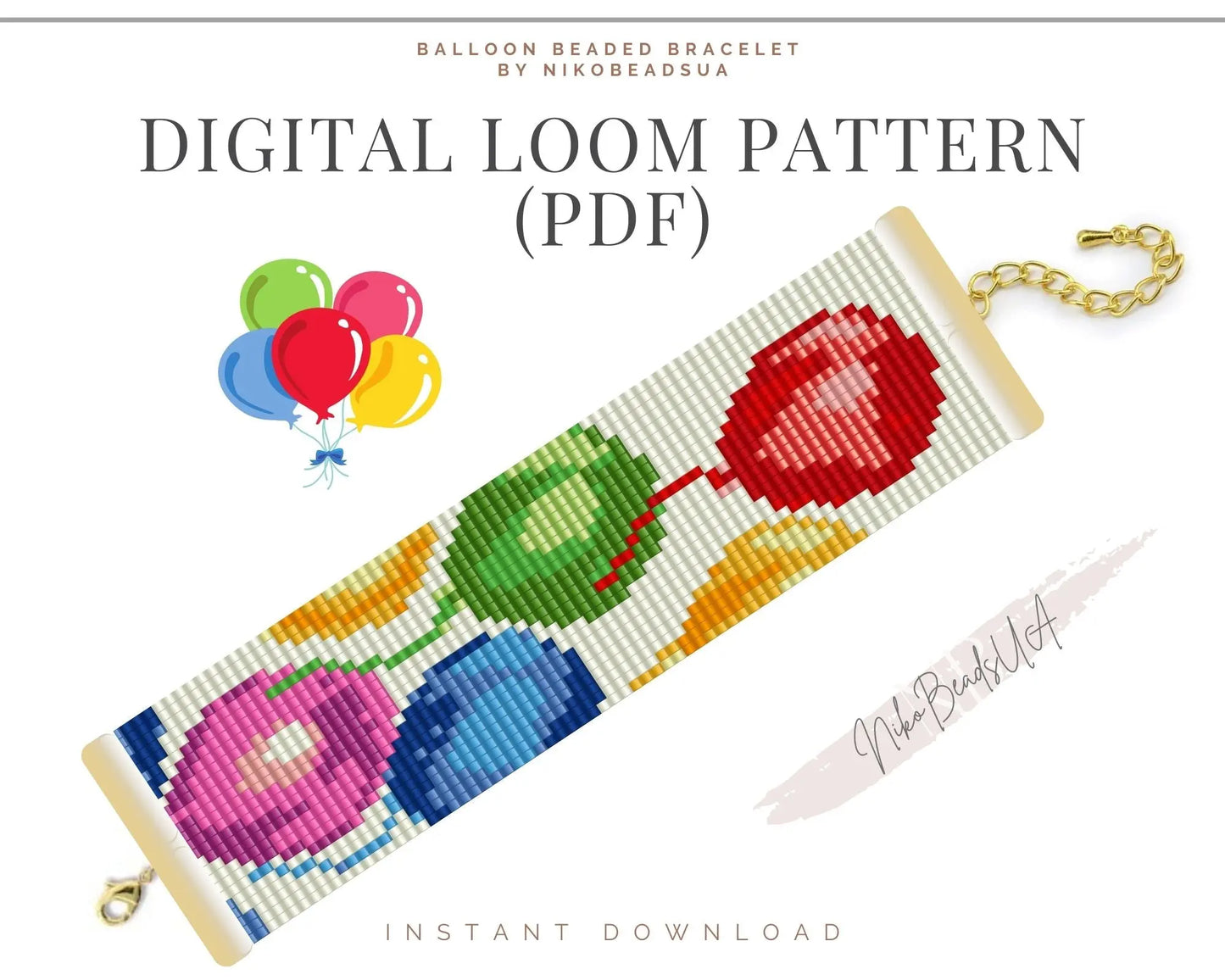 Balloons Loom pattern for beaded bracelet NikoBeadsUA