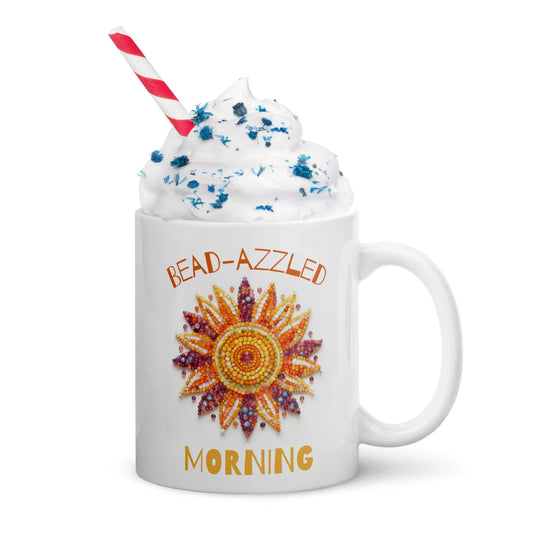 Bead-azzled Morning White glossy mug NikoBeadsUA
