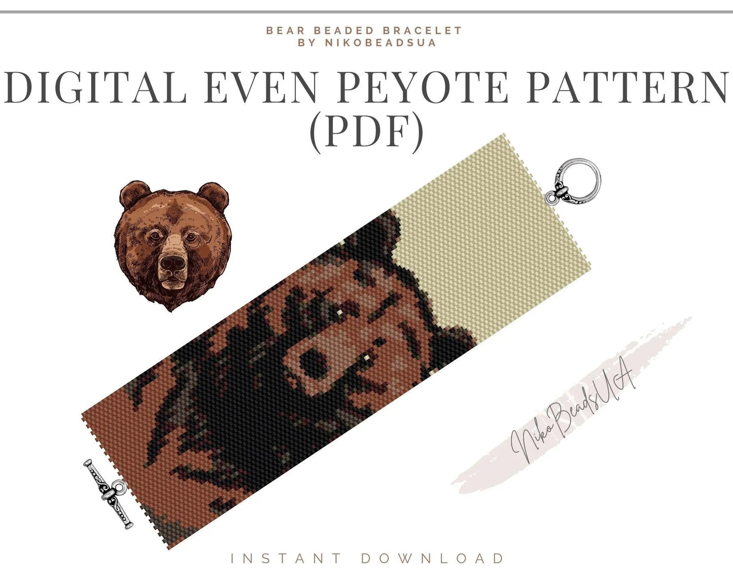 Bear even peyote pattern for beaded bracelet - NikoBeadsUA