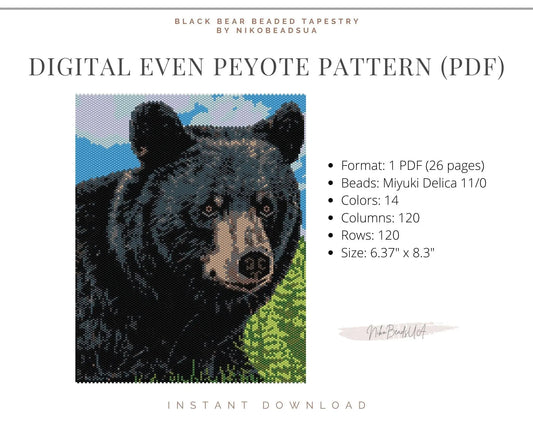 Black Bear even peyote pattern for beaded tapestry NikoBeadsUA