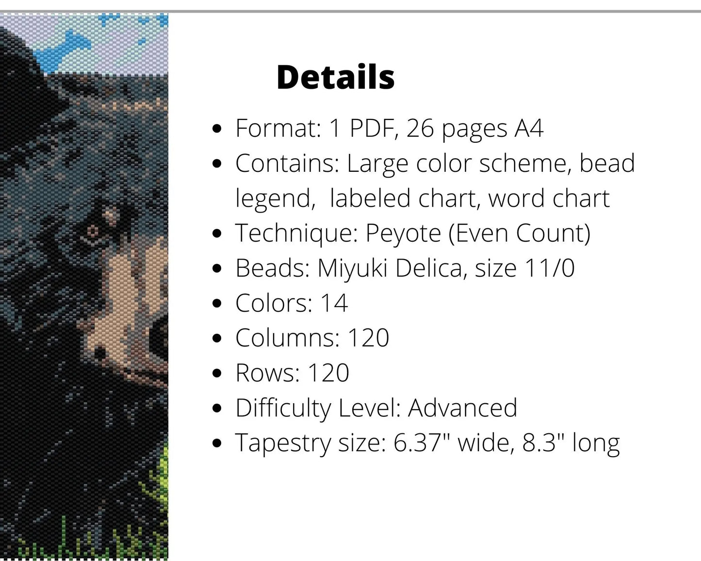 Black Bear even peyote pattern for beaded tapestry NikoBeadsUA