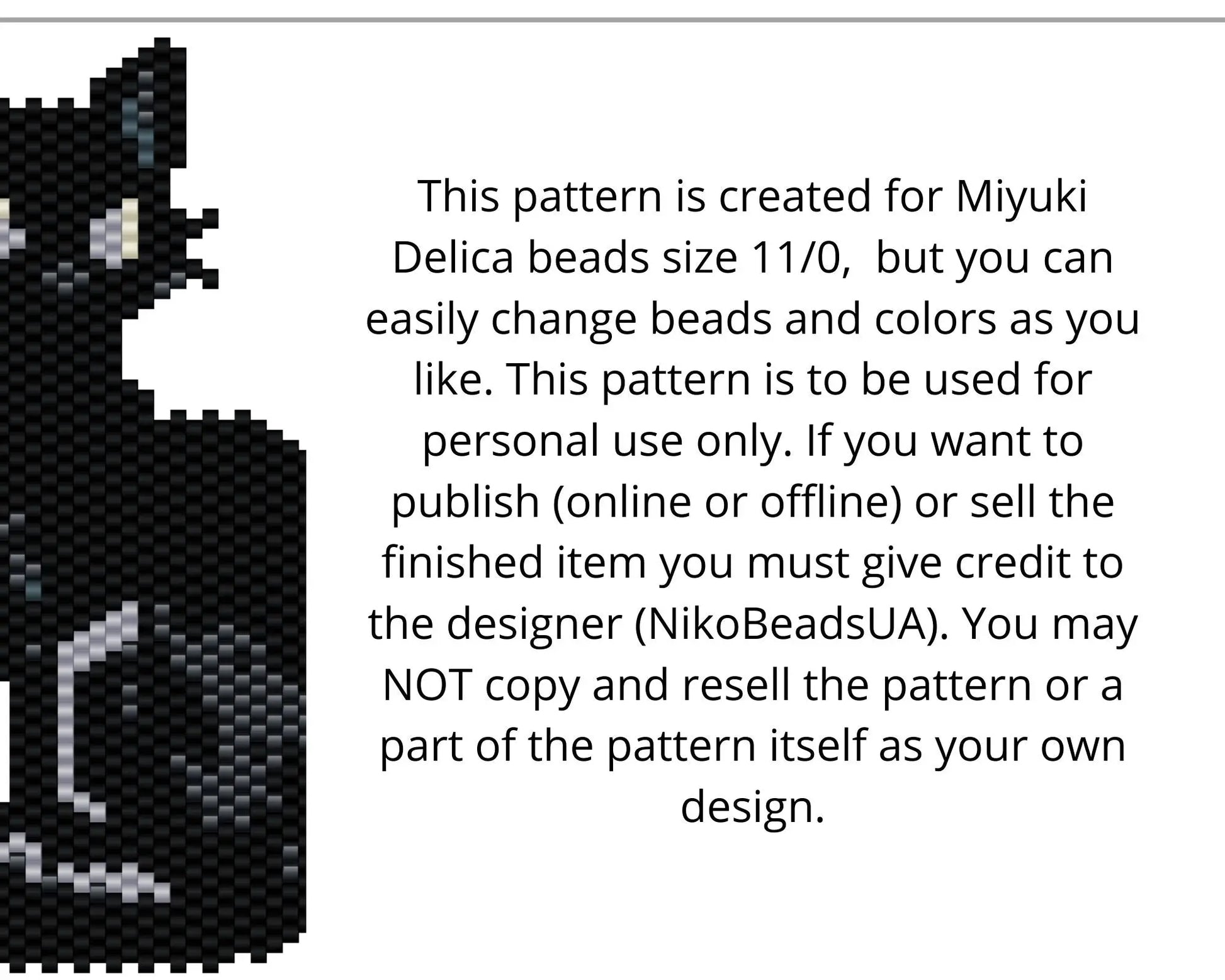 Black Cat Brick Stitch pattern for beaded pendant and earrings NikoBeadsUA