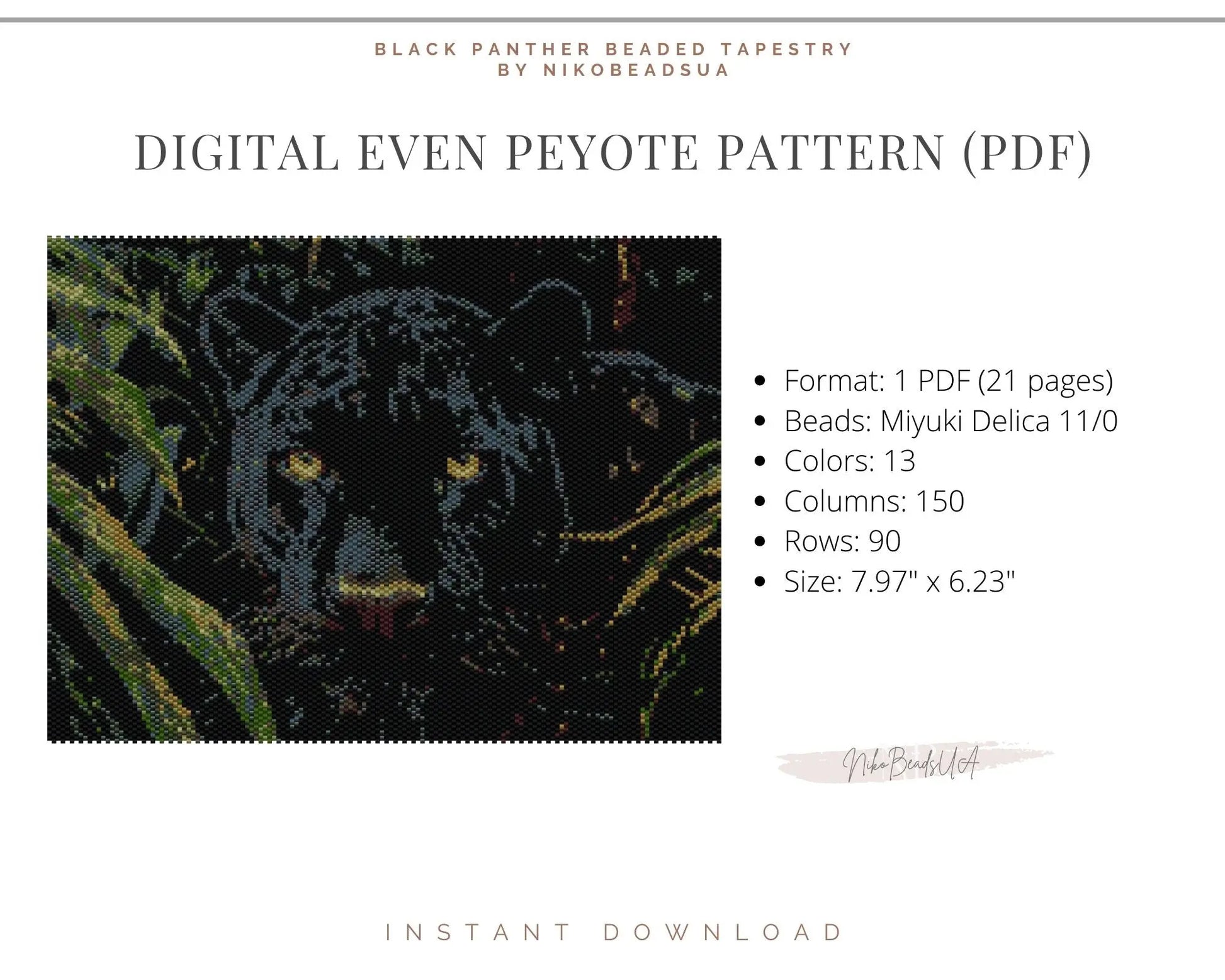 Black Panther even peyote pattern for beaded tapestry NikoBeadsUA