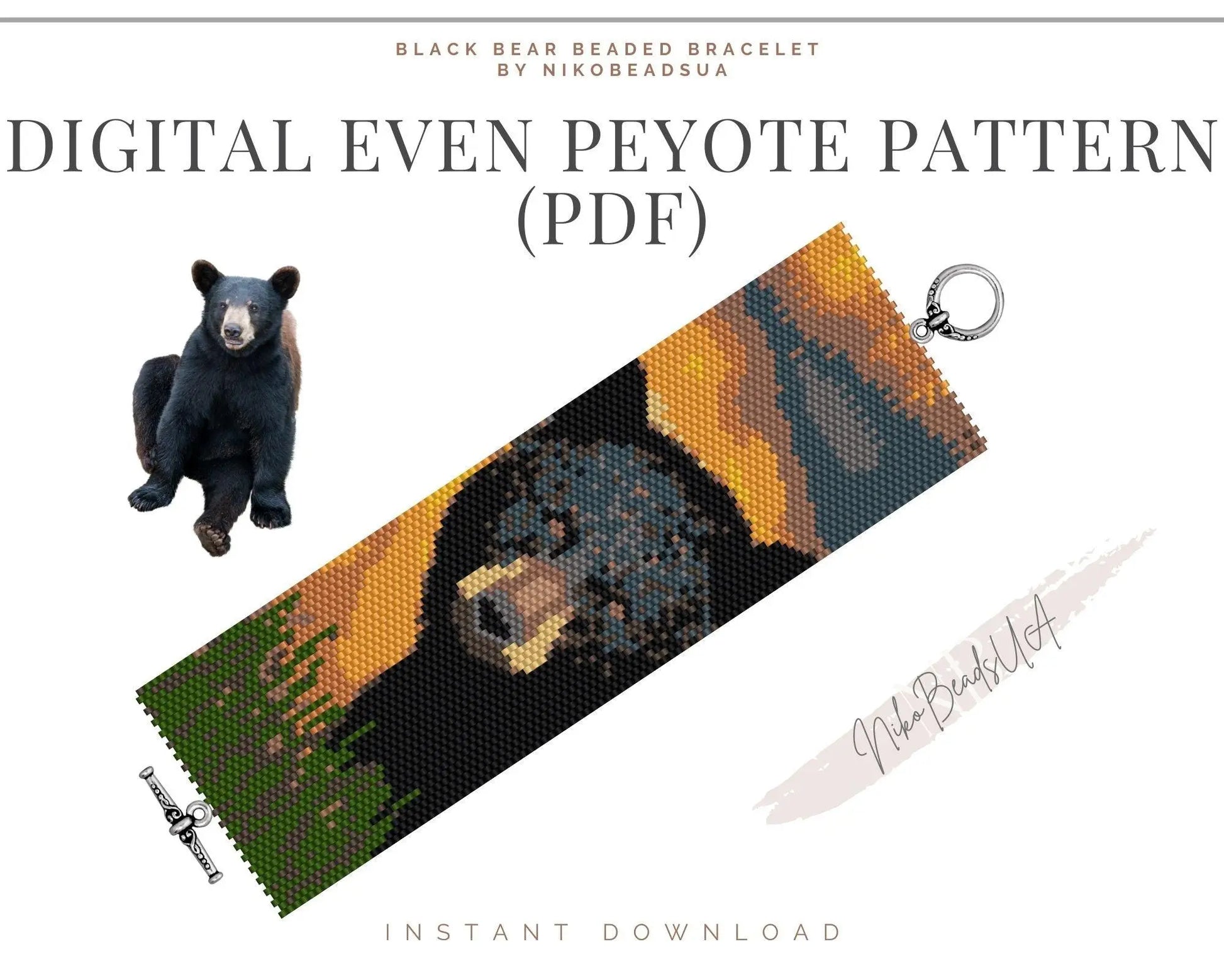 Black Bear even peyote pattern for beaded bracelet - NikoBeadsUA