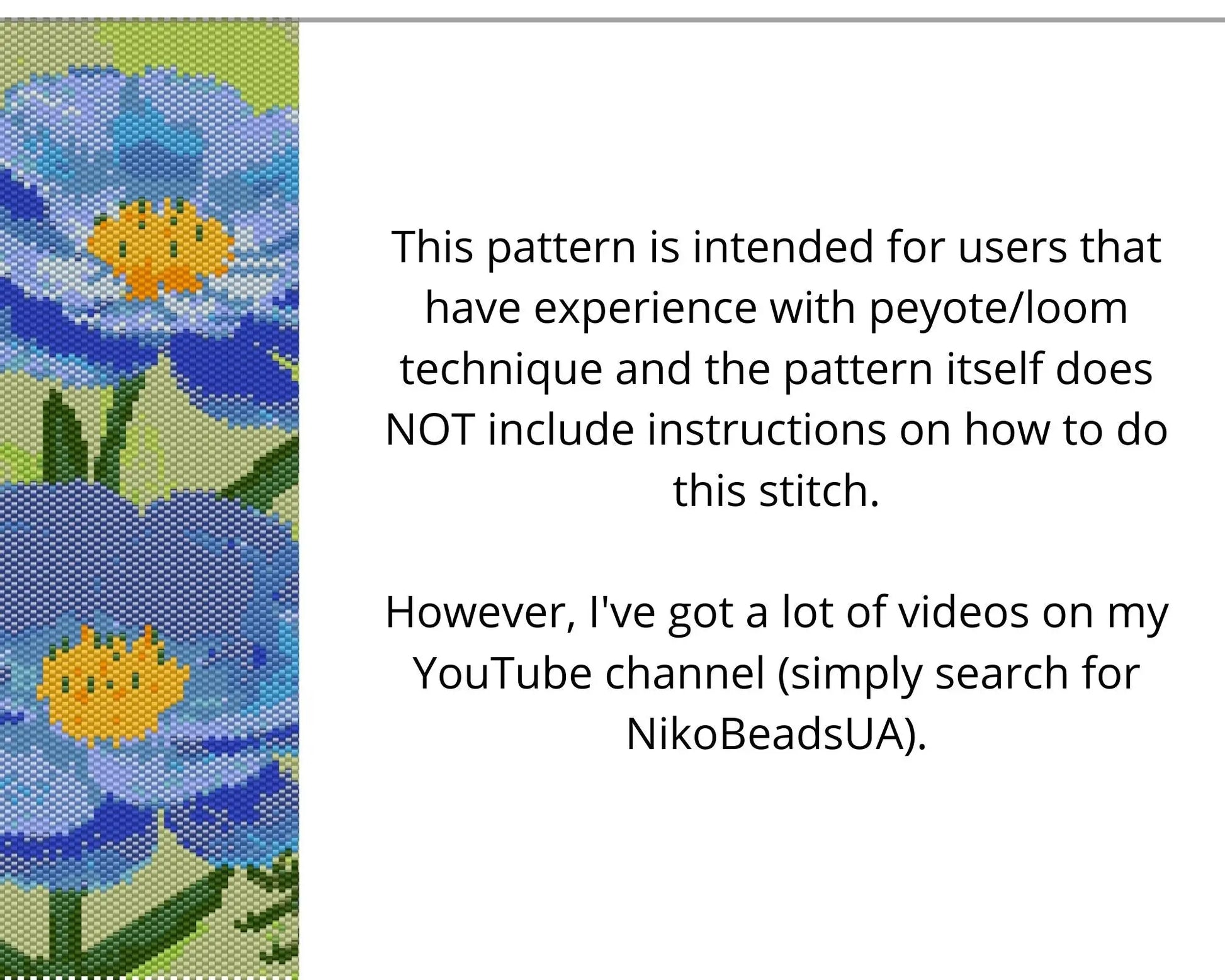 Blue Flowers even peyote and loom patterns for beaded tapestry NikoBeadsUA