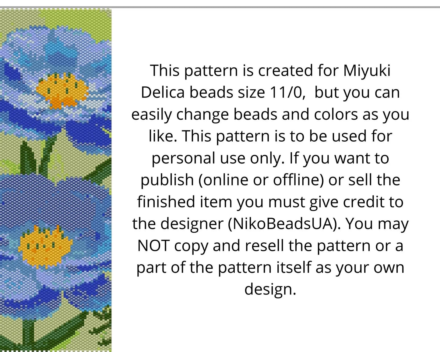 Blue Flowers even peyote and loom patterns for beaded tapestry NikoBeadsUA