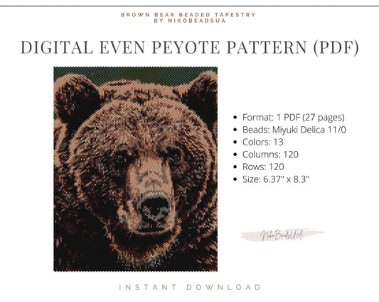 Brown Bear even peyote pattern for beaded tapestry NikoBeadsUA