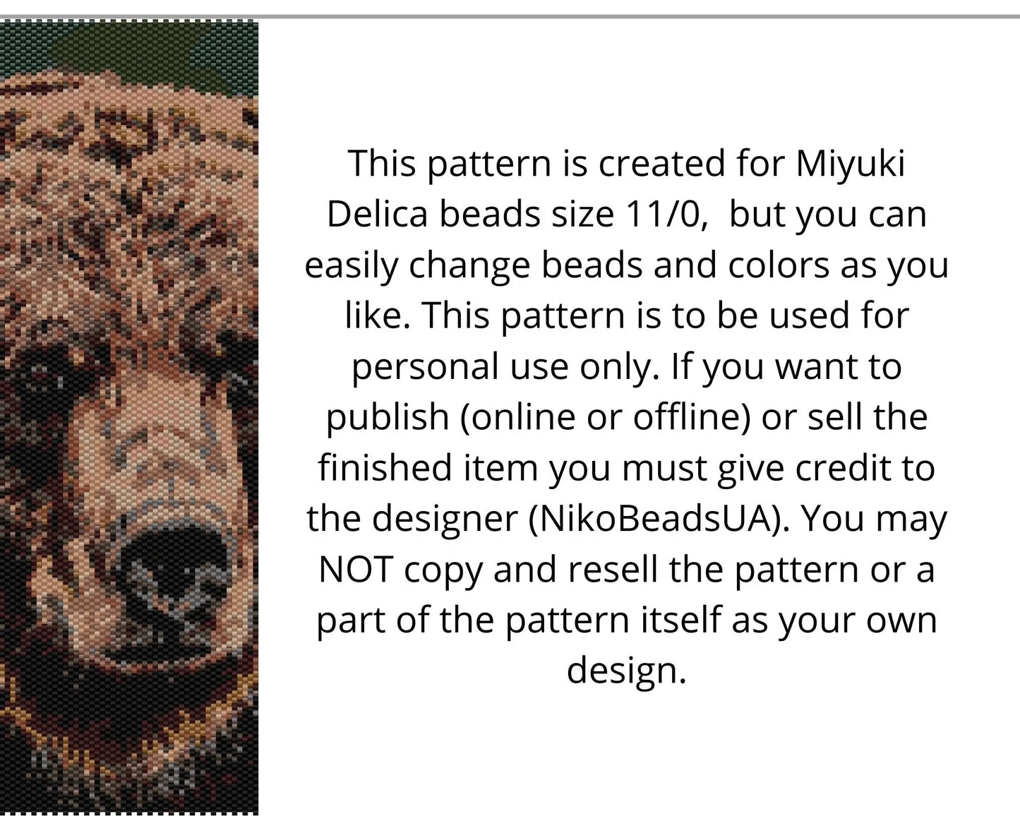 Brown Bear even peyote pattern for beaded tapestry NikoBeadsUA