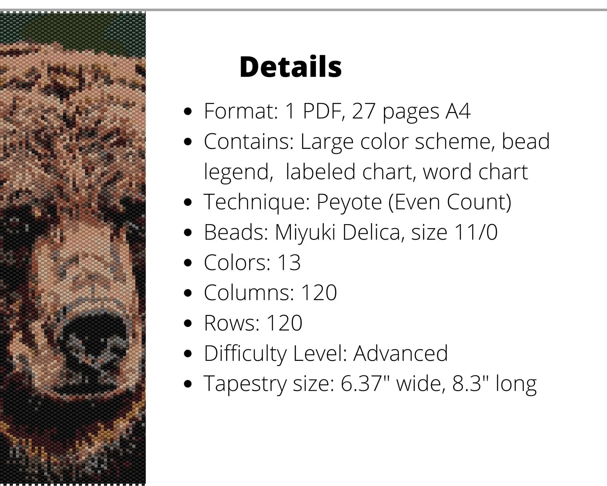 Brown Bear even peyote pattern for beaded tapestry NikoBeadsUA