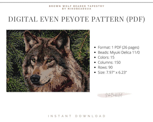 Brown Wolf even peyote pattern for beaded tapestry NikoBeadsUA