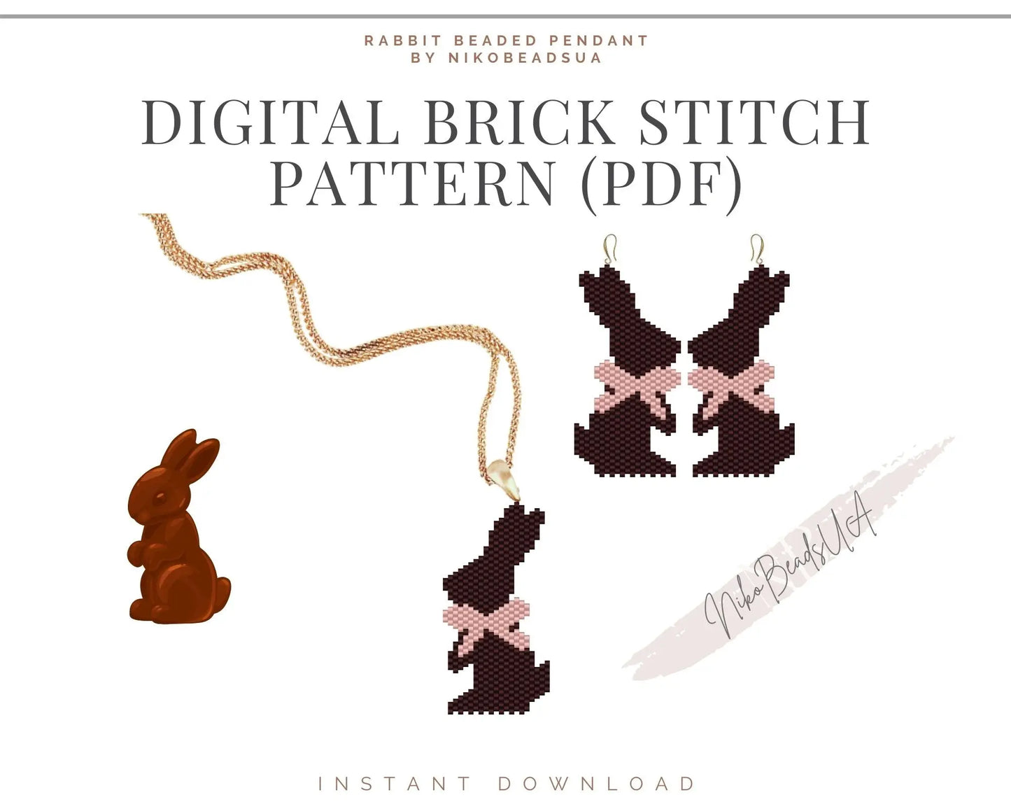 Bunny Brick Stitch pattern for beaded diamond pendant, earrings NikoBeadsUA