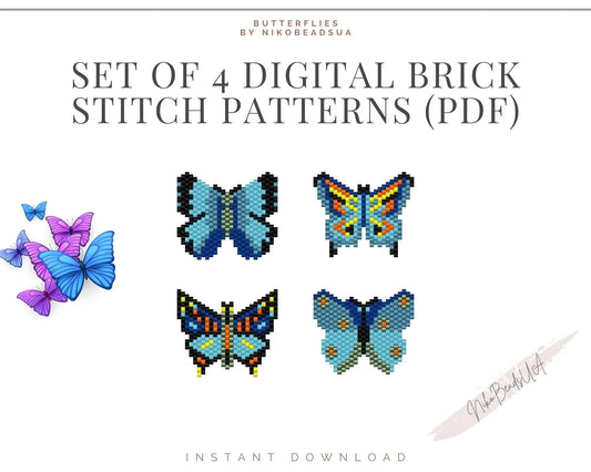 Butterflies Brick Stitch patterns set for beaded pendant and earrings NikoBeadsUA