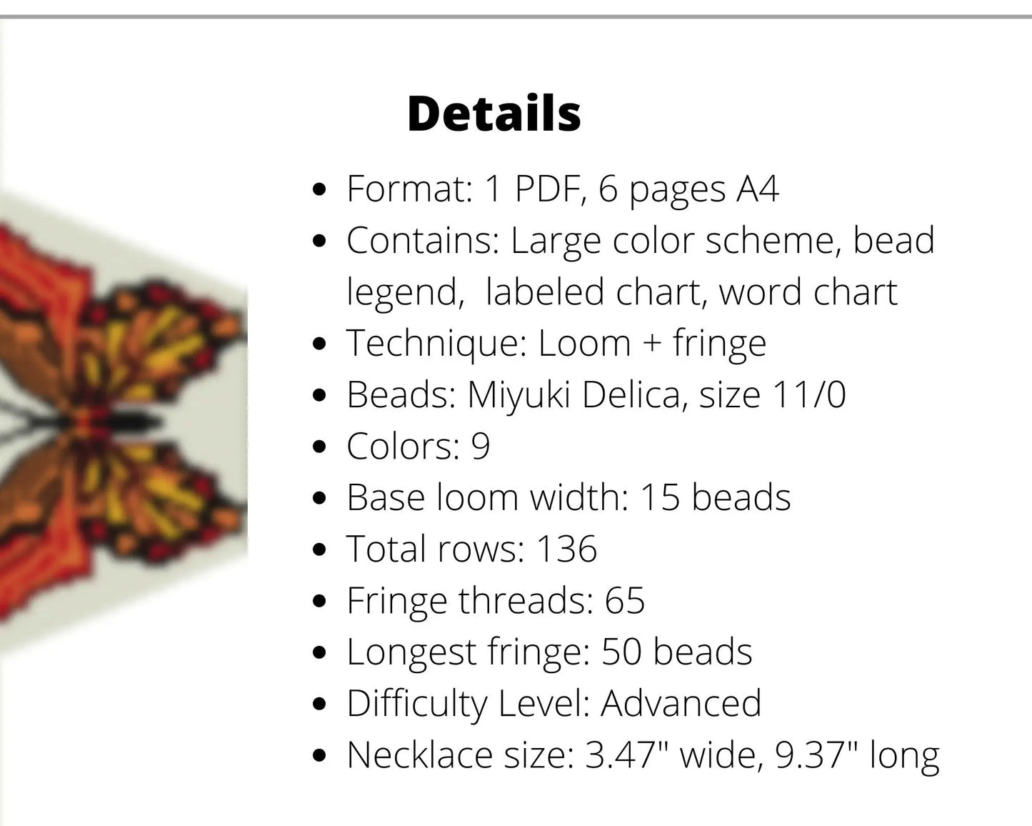 Butterfly Beaded Loom Fringe Necklace Pattern NikoBeadsUA