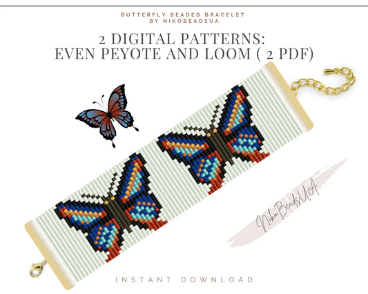 Butterfly even peyote and loom patterns for beaded bracelet NikoBeadsUA