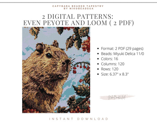 Capybara even peyote and loom patterns for beaded tapestry