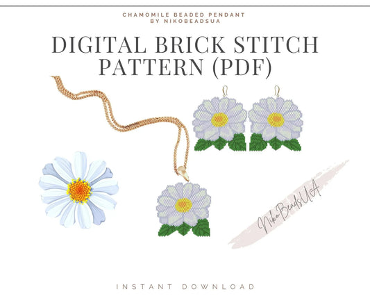 Daisy Brick Stitch pattern for beaded pendant and earrings NikoBeadsUA