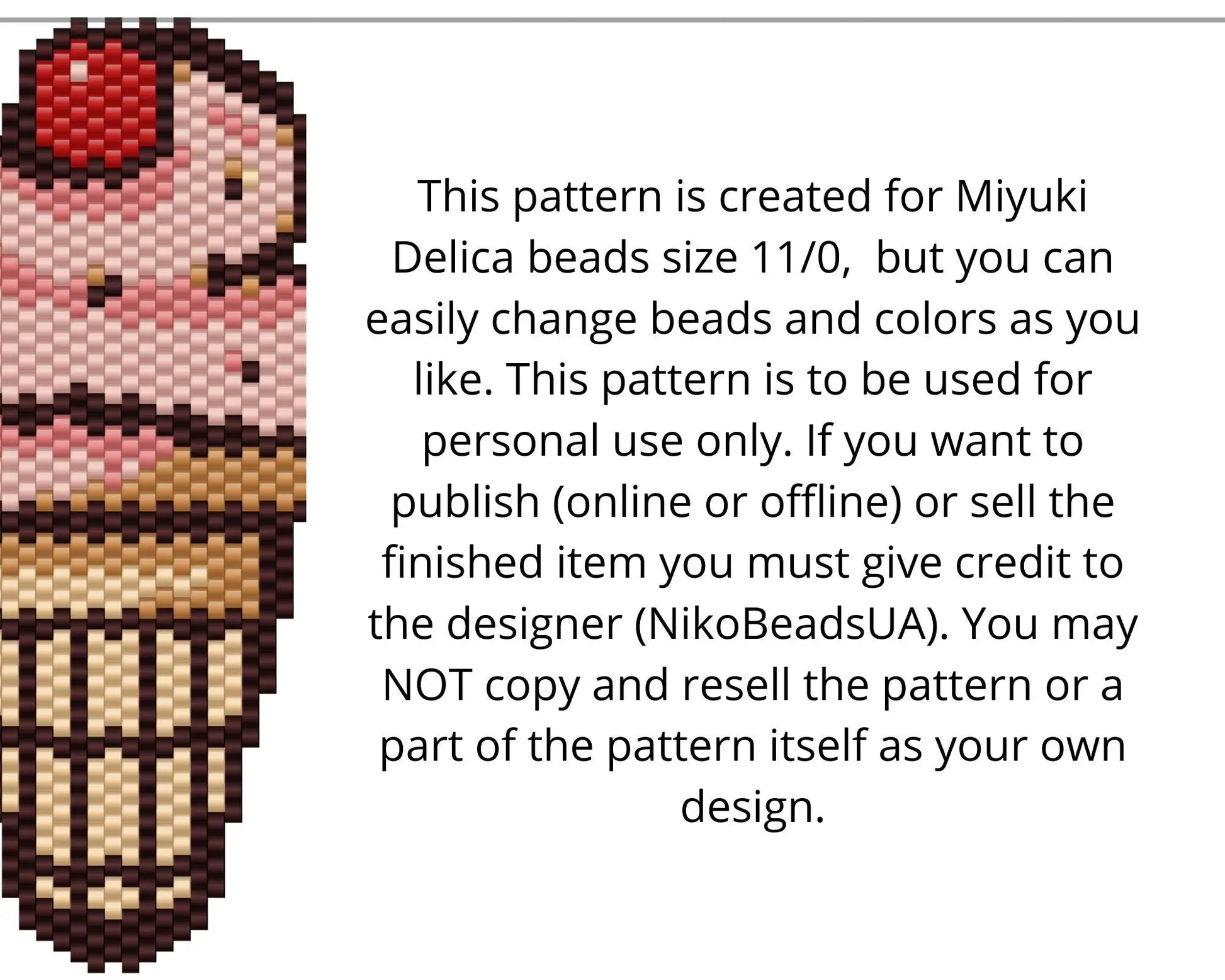 Cherry Ice Cream Brick Stitch pattern for beaded pendant and earrings NikoBeadsUA