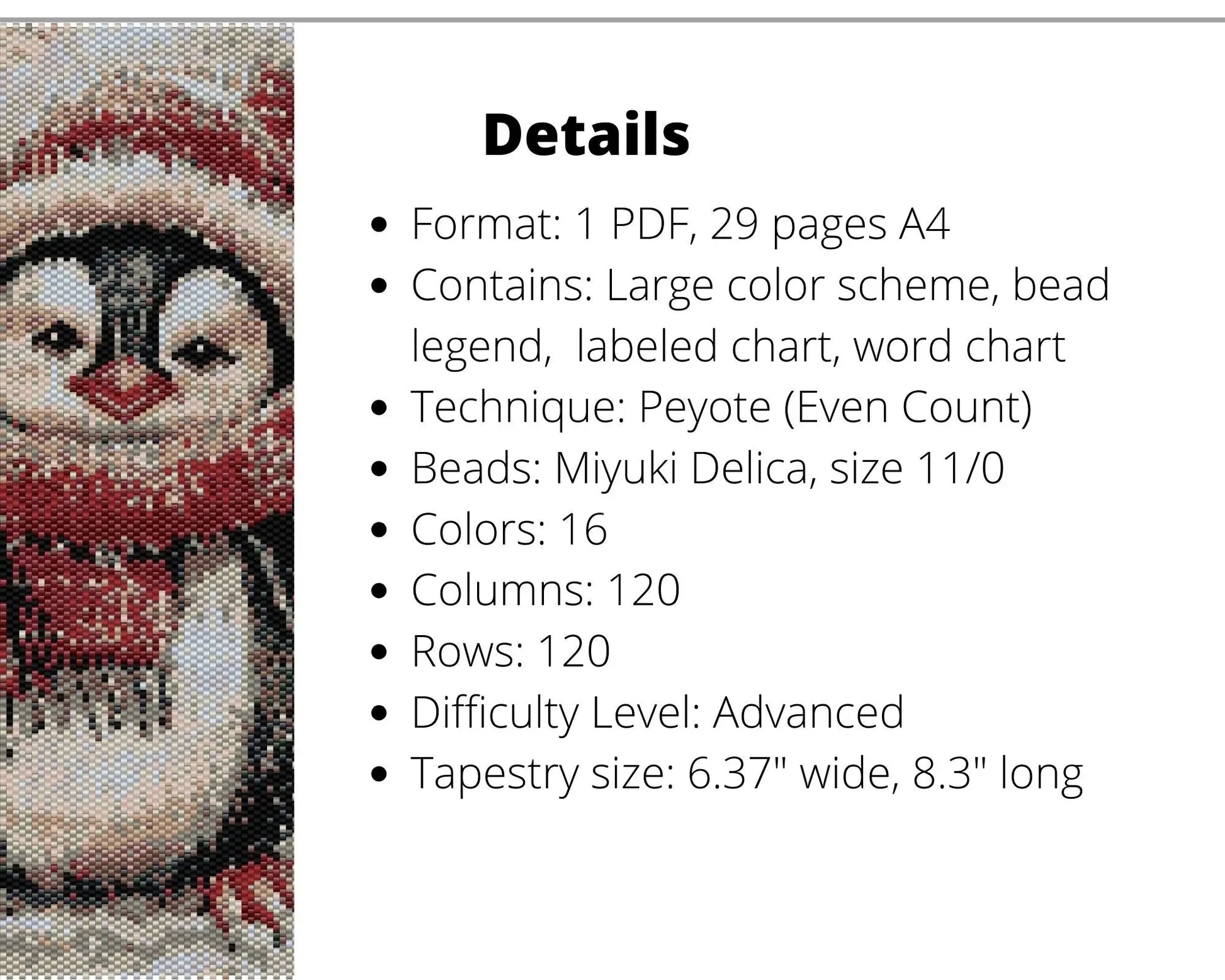 Christmas Penguin even peyote pattern for beaded tapestry NikoBeadsUA