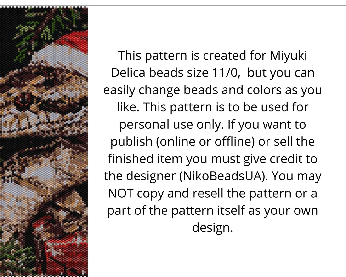 Christmas Snake even peyote and loom patterns for beaded tapestry NikoBeadsUA