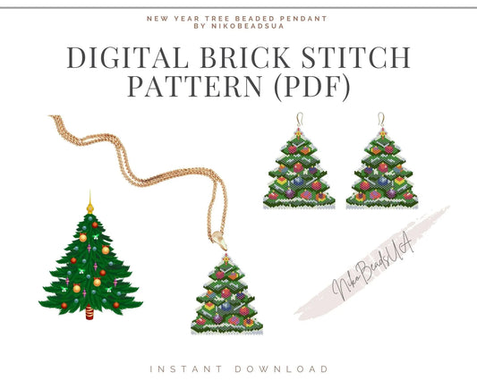 Christmas Tree Brick Stitch pattern for beaded pendant NikoBeadsUA