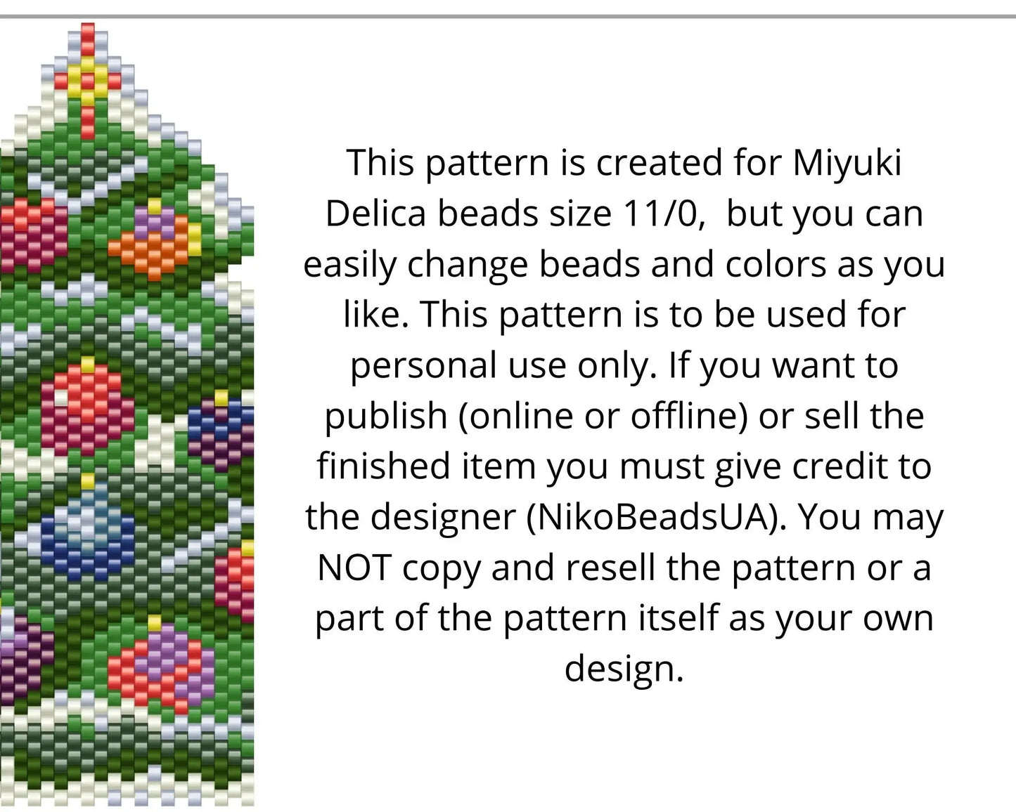 Christmas Tree Brick Stitch pattern for beaded pendant NikoBeadsUA