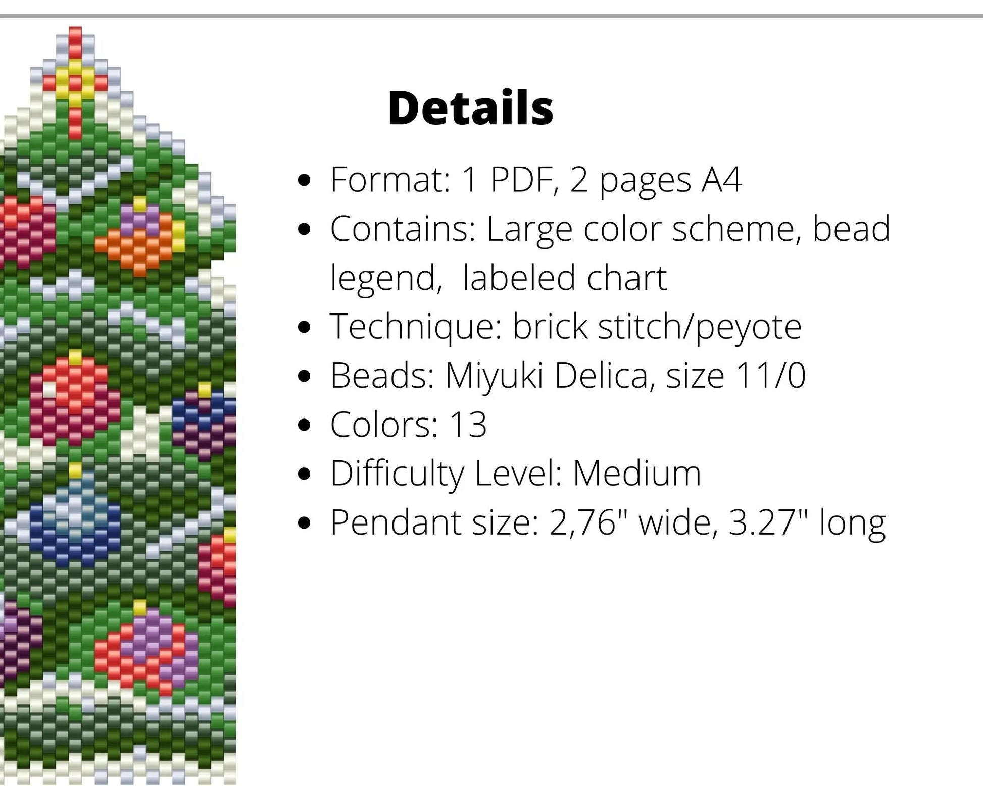 Christmas Tree Brick Stitch pattern for beaded pendant NikoBeadsUA