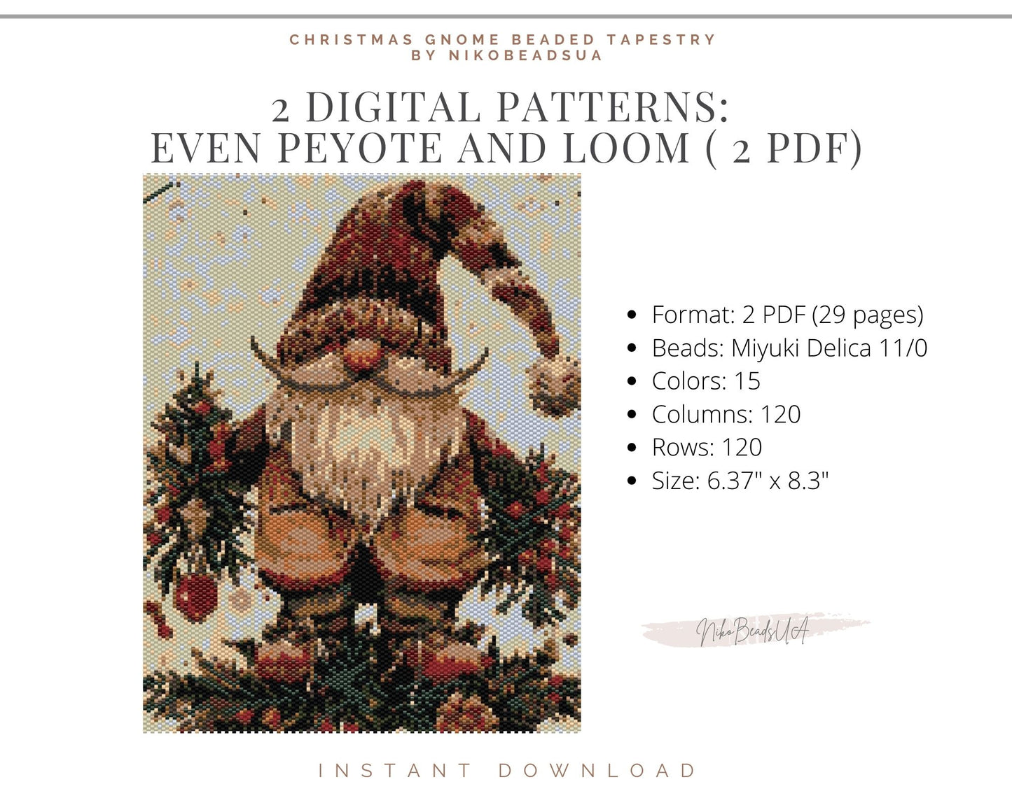 Christmas Gnome even peyote and loom patterns for beaded tapestry