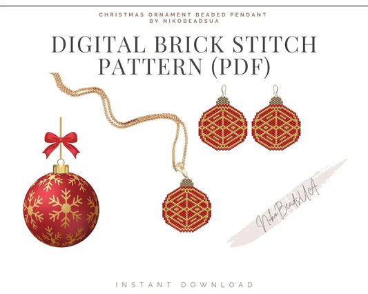Christmas Ornament Brick Stitch pattern for beaded pendant and earrings NikoBeadsUA