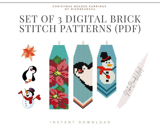 Christmas Brick Stitch Fringe Earrings Patterns Bundle NikoBeadsUA